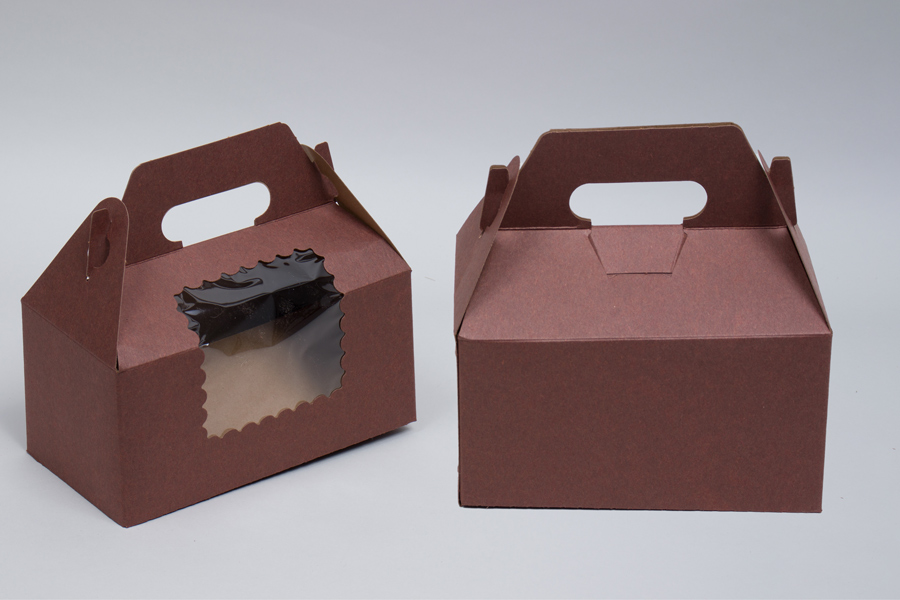 8 x 4 x 4 CHOCOLATE BROWN CUPCAKE GABLE BOXES WITH WINDOW