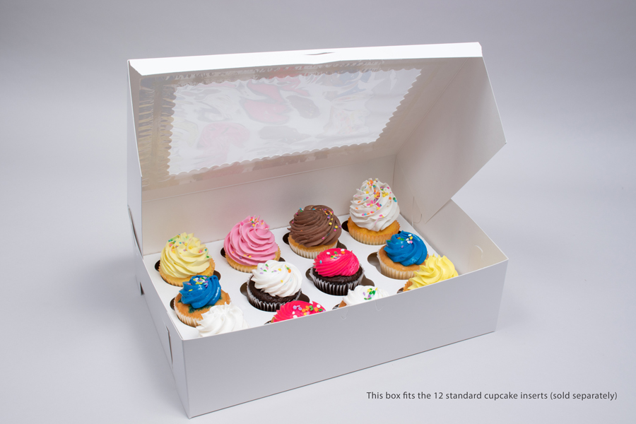 Pack of 10 Window Cupcake Box WHITE Each holds 12 Inserts Included 