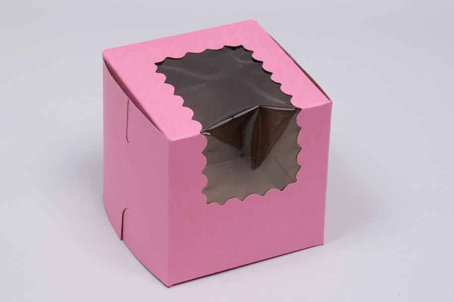 4 x 4 x 4  STRAWBERRY PINK CUPCAKE BOXES WITH WINDOWS