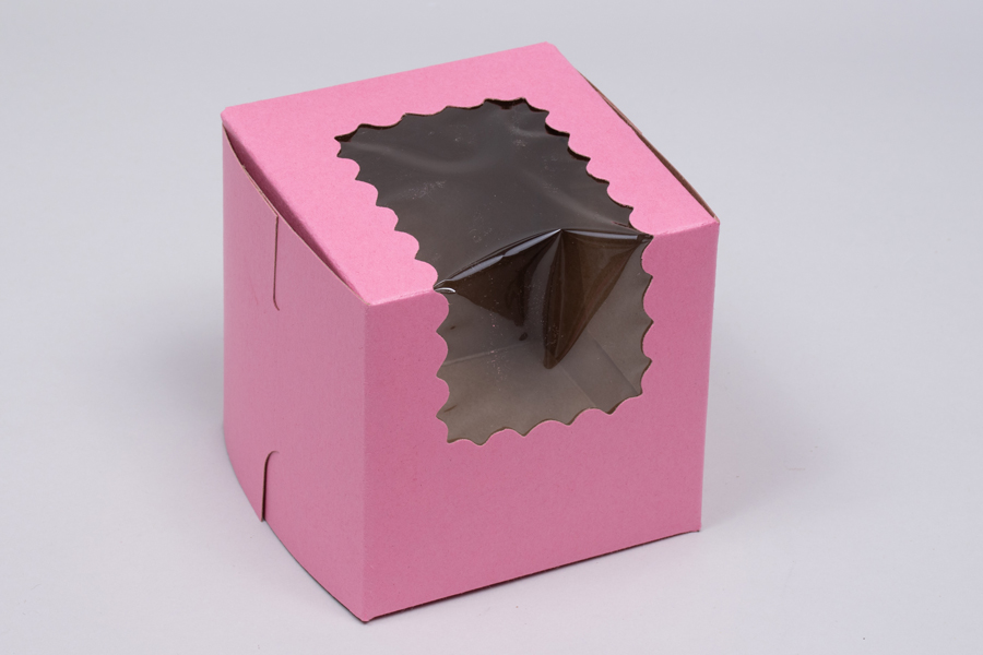 4 x 4 x 4 STRAWBERRY PINK CUPCAKE BOXES WITH WINDOWS