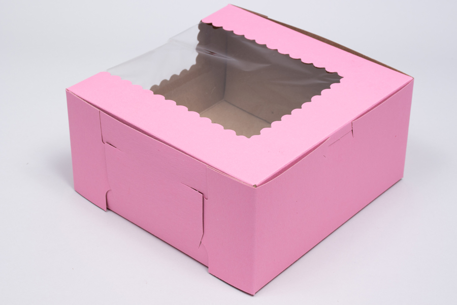 10 x 10 x 4 STRAWBERRY PINK CUPCAKE BOXES WITH WINDOWS
