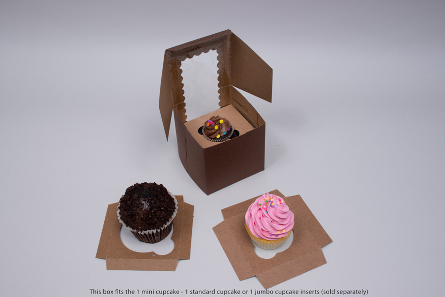 4 x 4 x 4  CHOCOLATE BROWN CUPCAKE BOXES WITH WINDOWS