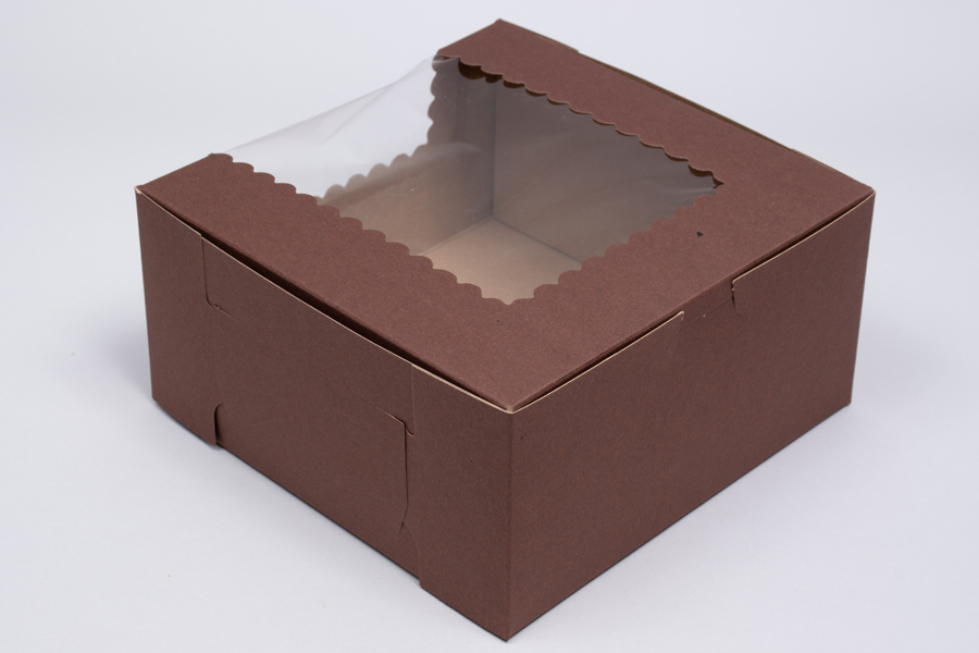 10 x 10 x 4 CHOCOLATE BROWN CUPCAKE BOXES WITH WINDOWS