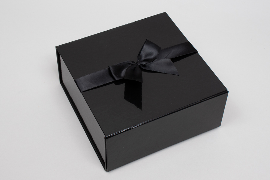 3in x 2in Pre-Tied Bow – Self-Adhesive 7/8in Black Ribbon - For 6in x 6in  Magnetic Box – 10 per case