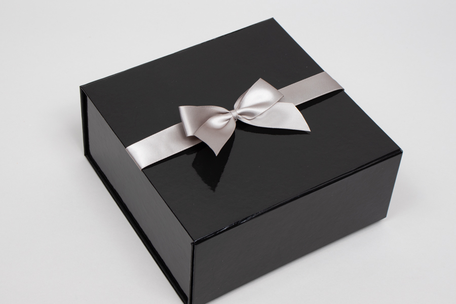 Personalised Silver Gift Box With Black Ribbon Bow 