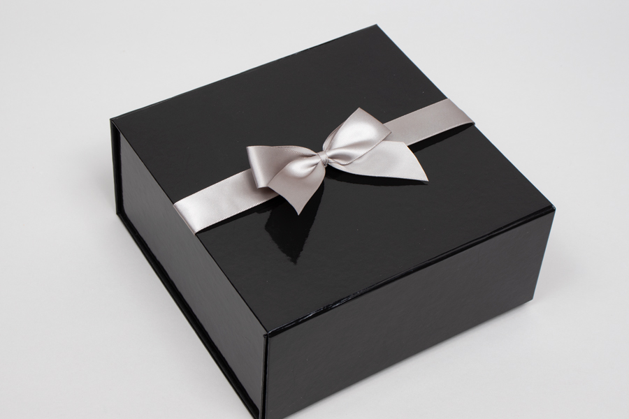 6” x 4” PRE-TIED BOW – SELF-ADHESIVE 1-1/2” SILVER RIBBON FOR 10” x 10” MAGNETIC BOX