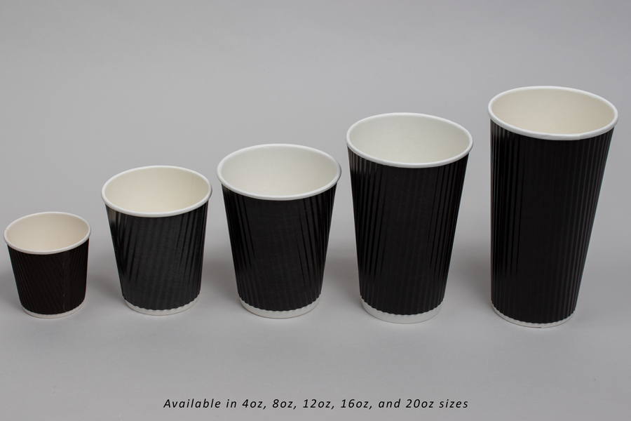 12 OUNCE BLACK INSULATED RIPPLE PAPER CUPS