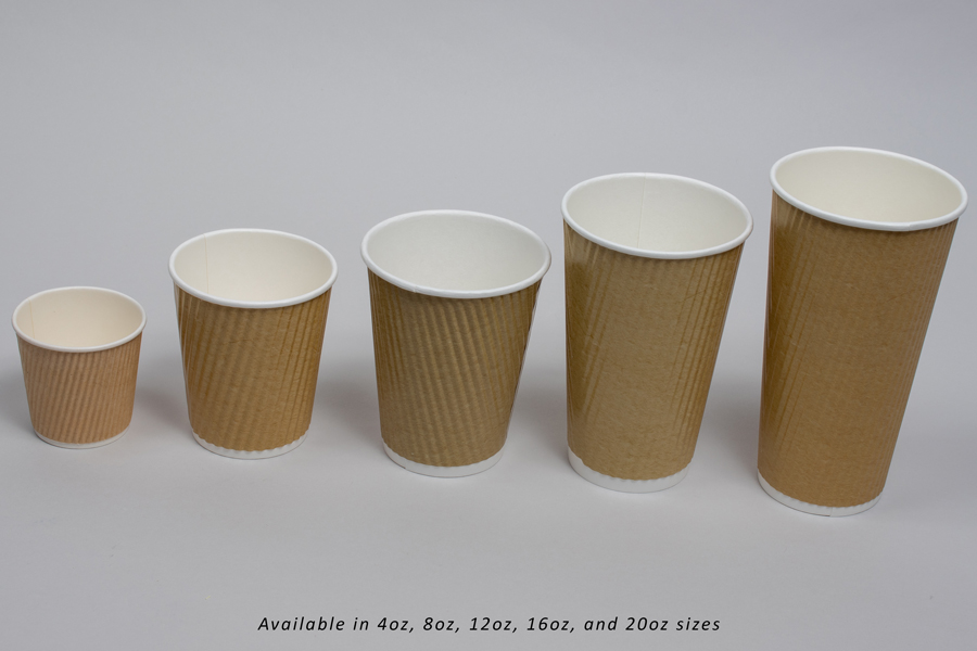 Insulated Hot and Cold Ripple Paper Cups – 12 Ounce – Natural Kraft – 500  per case