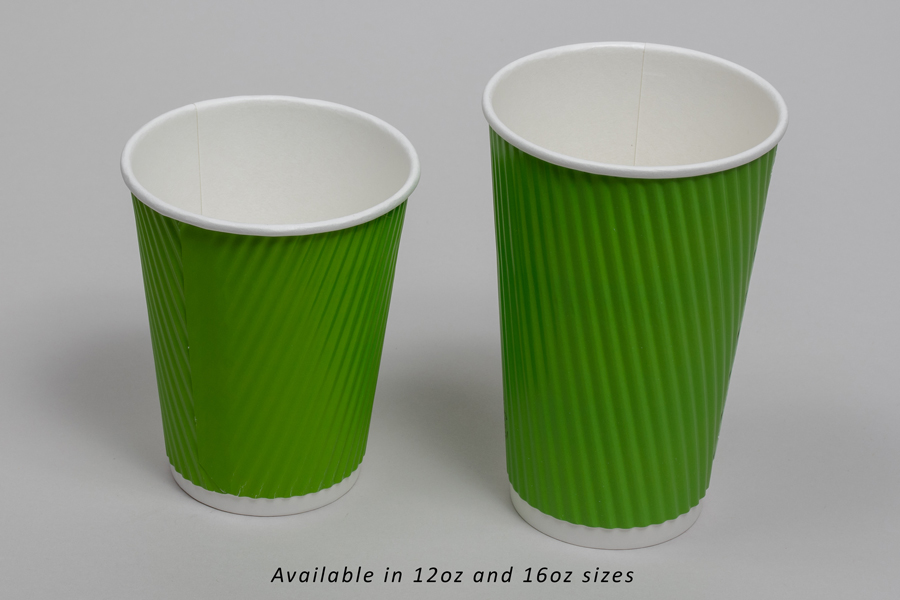 16 Ounce Pure Green Insulated Ripple Paper Cups