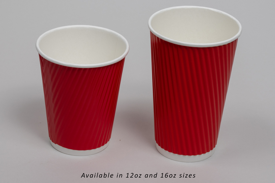 16 Ounce Scarlet Red Insulated Ripple Paper Cups