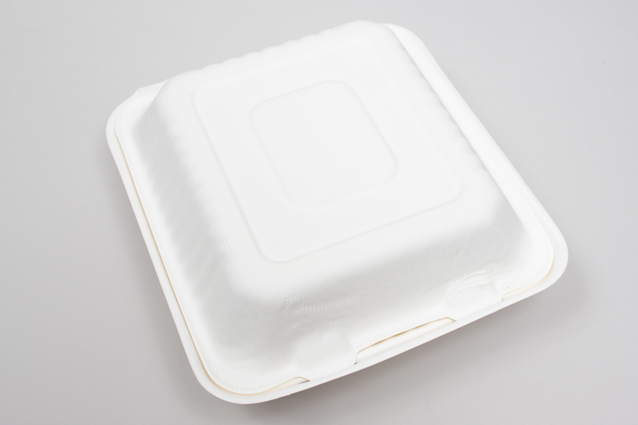 Case of 250 Bagasse Clamshell 2 Compartment Food Box 9 inch by 6 inch ANC098