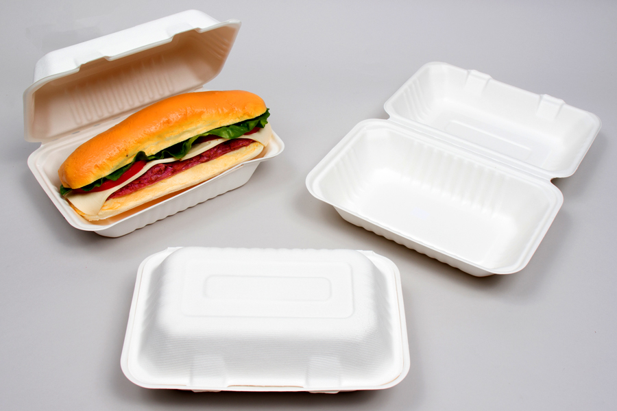 9 x 6 Bagasse Compostable Clamshell Food Takeout Boxes – 2 Compartment