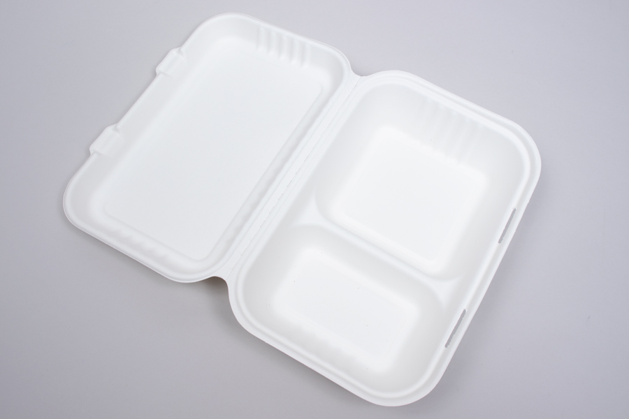 9 x 6 Bagasse Compostable Clamshell Food Takeout Boxes 2 Compartment
