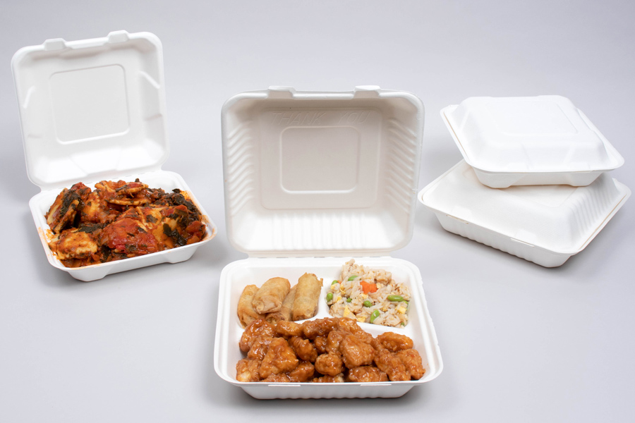 Bagasse Compostable Clamshell Food Takeout Boxes