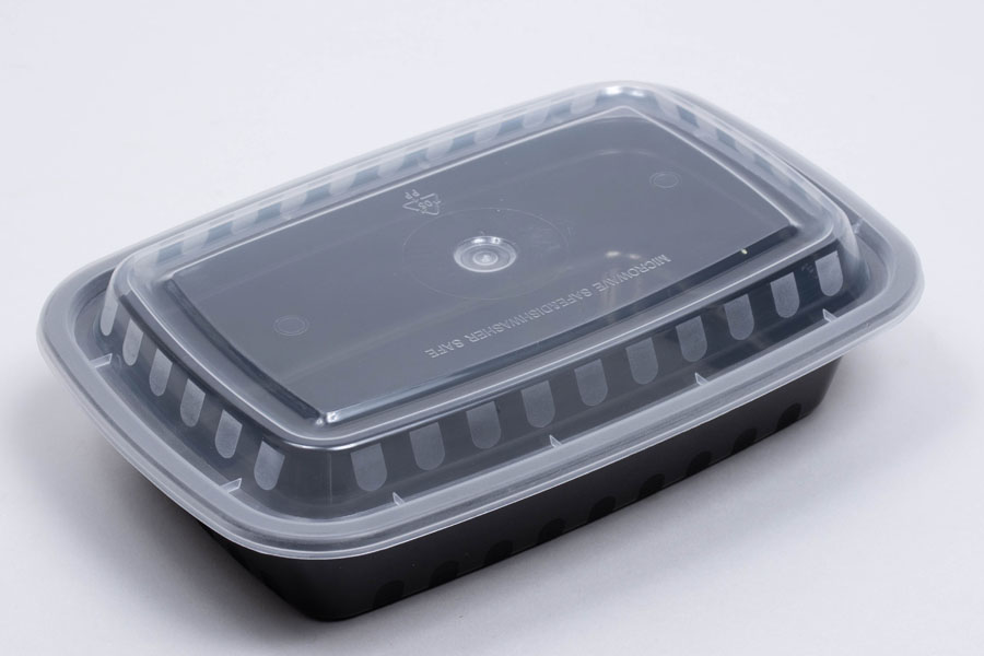 Choice 12 oz. Black 6 x 4 3/4 x 1 3/4 Rectangular Microwavable Heavy  Weight Container with Lid - 150/Case