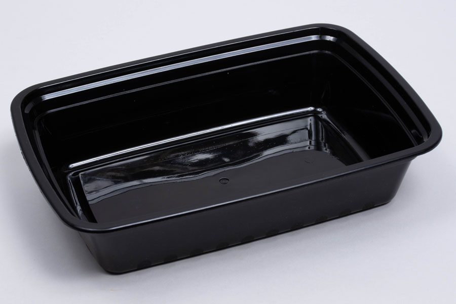 8-3/4 x 6 x 2 – 38 OZ - RECTANGULAR PLASTIC FOOD TAKEOUT CONTAINERS - BLACK BASE/CLEAR LID