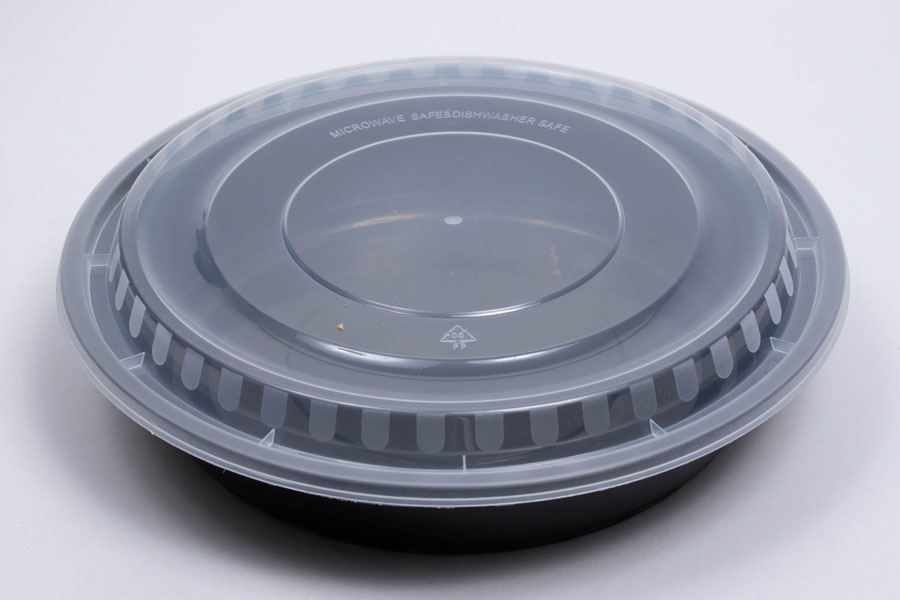 7 x 1-1/2 – 24 OZ - ROUND PLASTIC FOOD TAKEOUT CONTAINERS - BLACK BASE/CLEAR LID