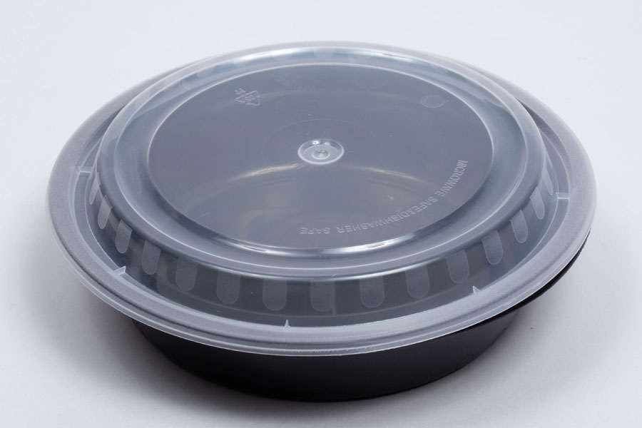 7 x 1-1/2 – 24 OZ - ROUND PLASTIC FOOD TAKEOUT CONTAINERS - BLACK BASE/CLEAR LID