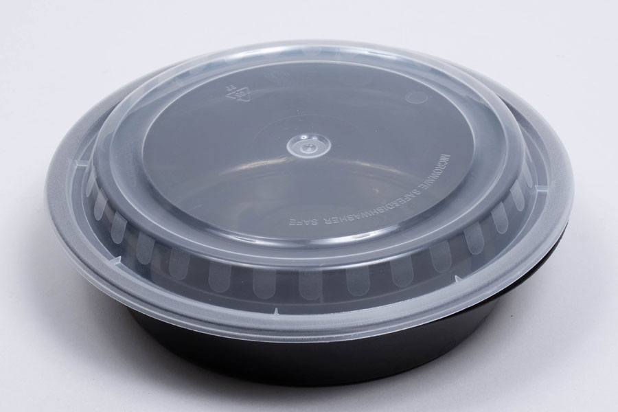 Choice 24 oz. Black Round Microwavable Heavy Weight Container with Lid 7  1/4 - 150/Case