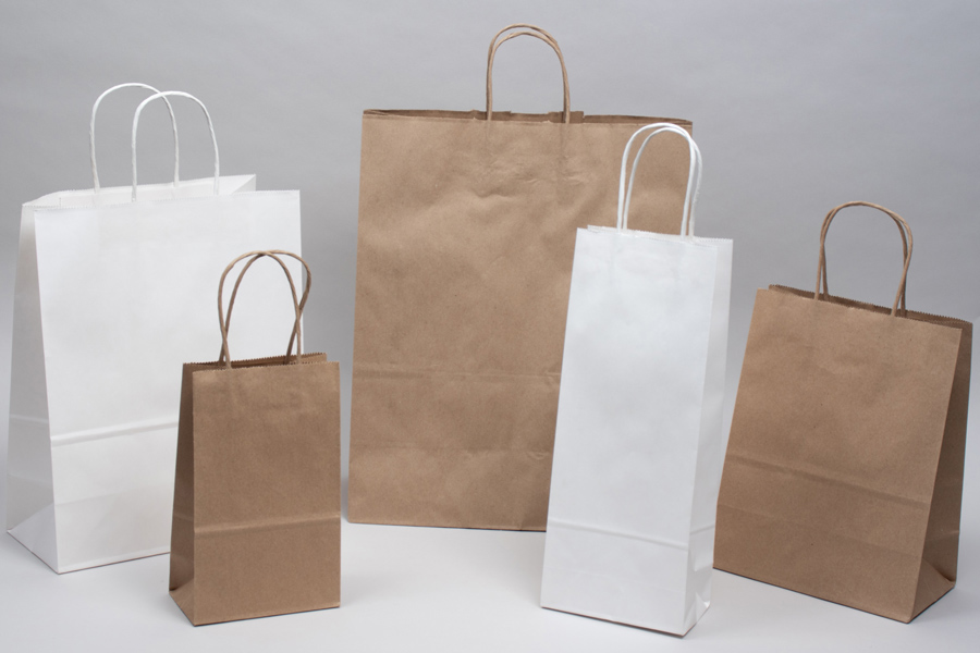Natural and White Kraft Paper Shopping Bags