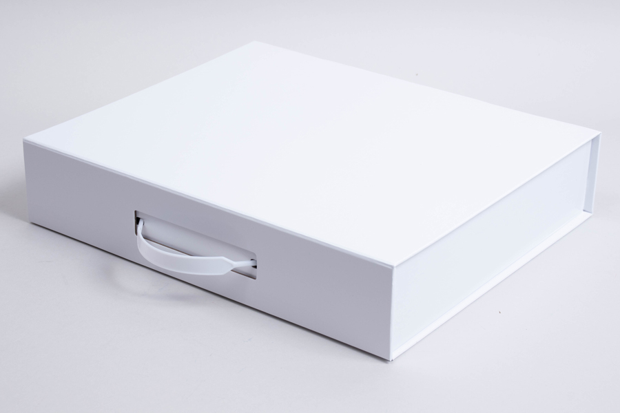 12-1/4 x 10-1/4 x 2-1/2 WHITE GLOSS MAGNETIC LID PORTFOLIO BOXES WITH HANDLE