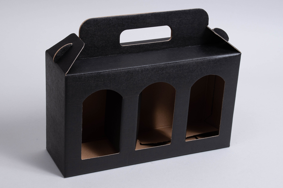 9-13/16 x 3-1/8 x 4-11/16 MATTE BLACK LINEN WINDOW JAR CARRIER BOXES – 3 JAR