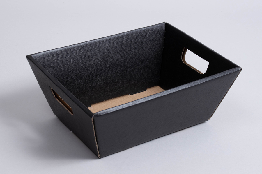 10-1/4 x 8-1/4 x 4 MATTE BLACK LINEN MARKET TRAYS WITH HANDLES