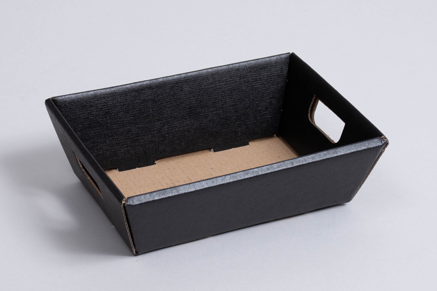 6 x 4-1/4 x 2 MATTE BLACK LINEN MARKET TRAYS WITH HANDLES