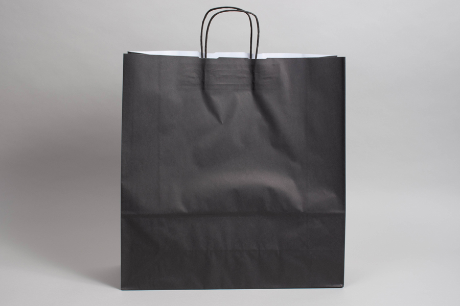 12-1/2 x 4-3/4 x 15-3/4 BRIGHT BLACK TINTED PAPER SHOPPING BAGS