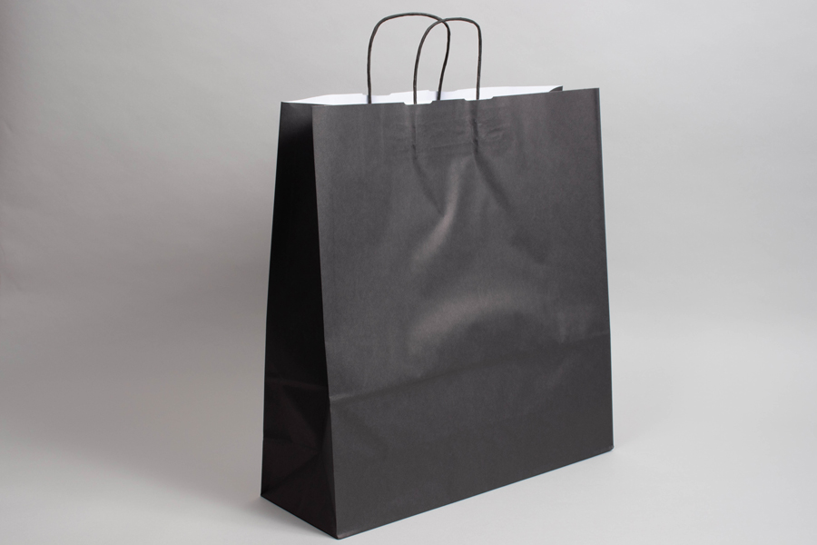 12-1/2 x 4-3/4 x 15-3/4 BRIGHT BLACK TINTED PAPER SHOPPING BAGS