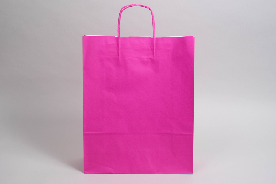 9-3/4 x 4-3/8 x 12-1/4 BRIGHT HOT PINK TINTED PAPER SHOPPING BAGS
