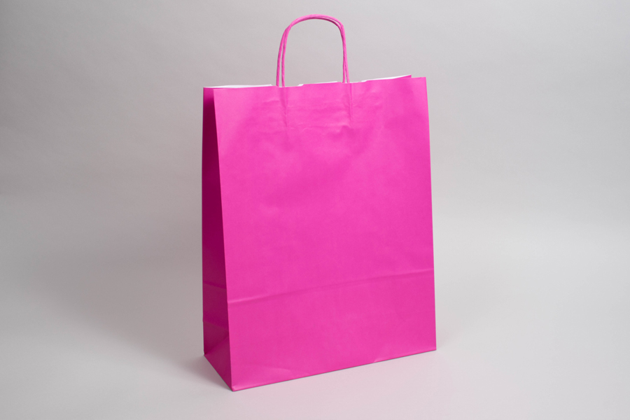 12-1/2 x 4-3/4 x 15-3/4 BRIGHT HOT PINK TINTED PAPER SHOPPING BAGS