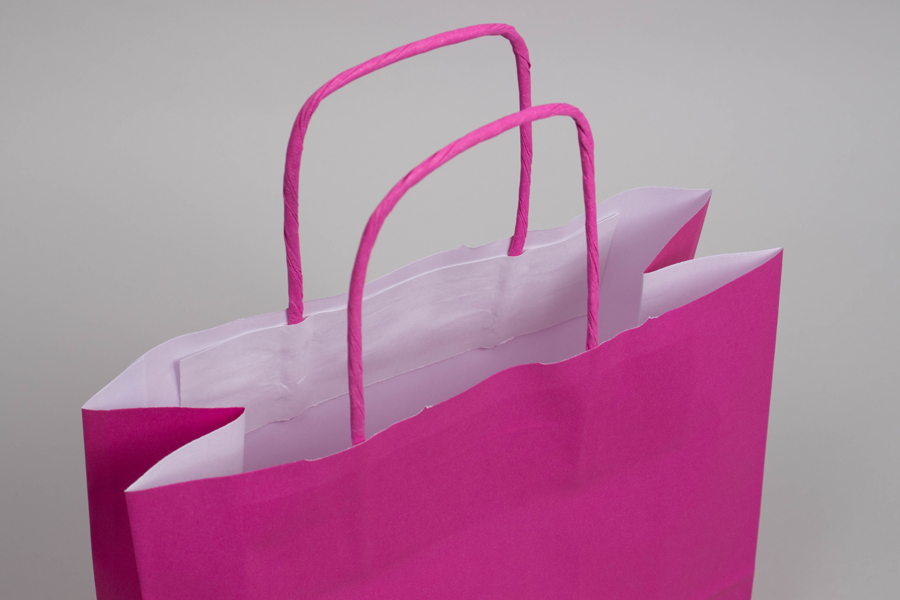 12-1/2 x 4-3/4 x 15-3/4 BRIGHT HOT PINK TINTED PAPER SHOPPING BAGS