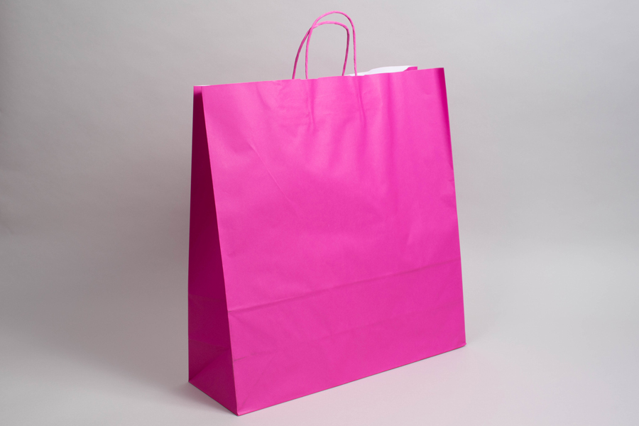 17-1/4 x 6 x 18 BRIGHT HOT PINK TINTED PAPER SHOPPING BAGS