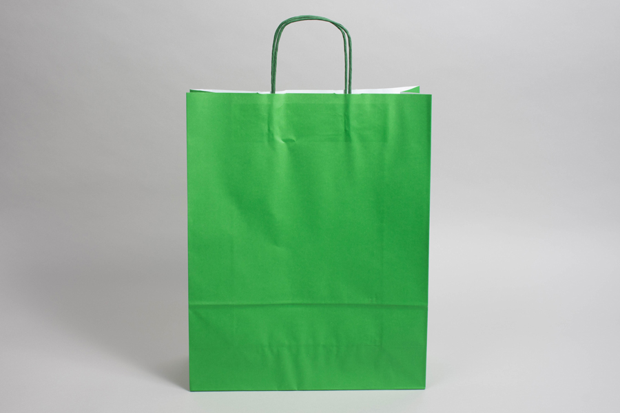 9-3/4 x 4-3/8 x 12-1/4 BRIGHT KELLY GREEN TINTED PAPER SHOPPING BAGS