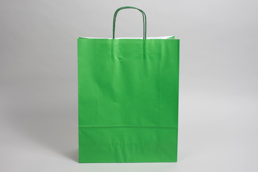12-1/2 x 4-3/4 x 15-3/4 BRIGHT KELLY GREEN TINTED PAPER SHOPPING BAGS