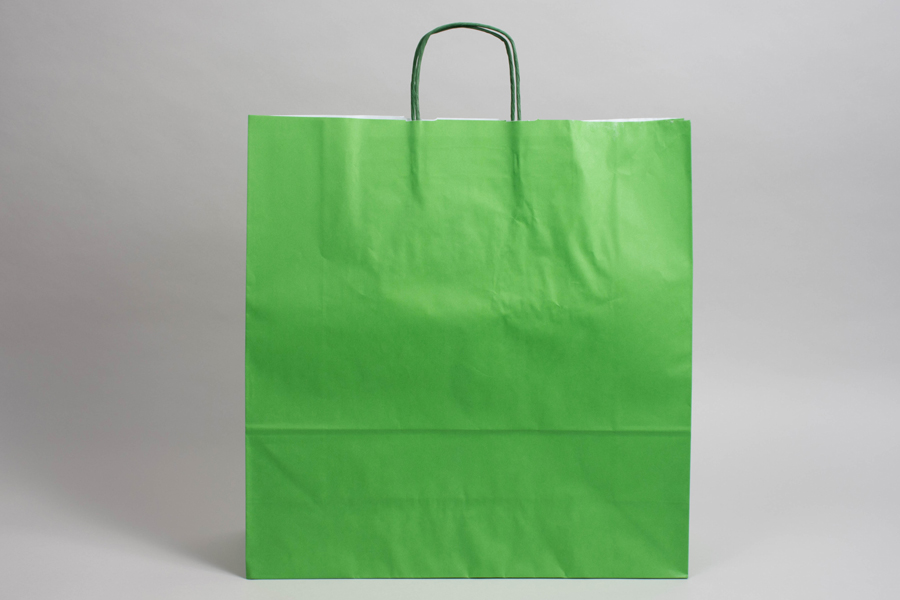 17-1/4 x 6 x 18 BRIGHT KELLY GREEN TINTED PAPER SHOPPING BAGS