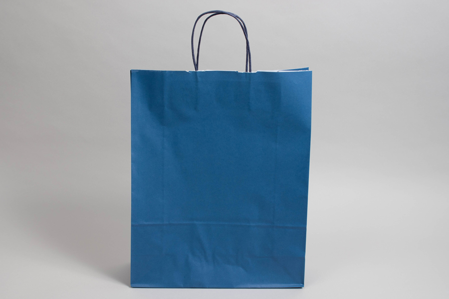 12-1/2 x 4-3/4 x 15-3/4 BRIGHT NAVY BLUE TINTED PAPER SHOPPING BAGS