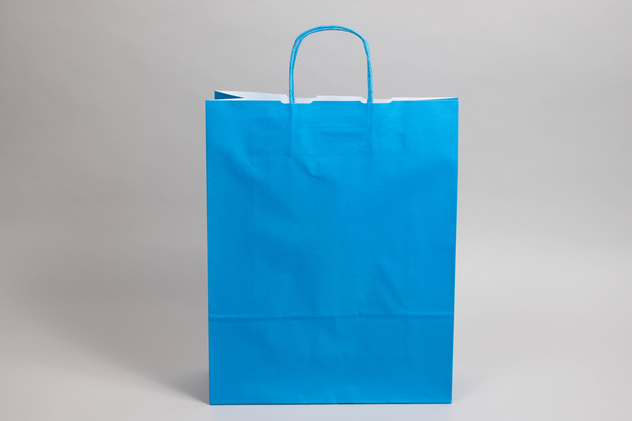 12-1/2 x 4-3/4 x 15-3/4 BRIGHT PROCESS BLUE TINTED PAPER SHOPPING BAGS