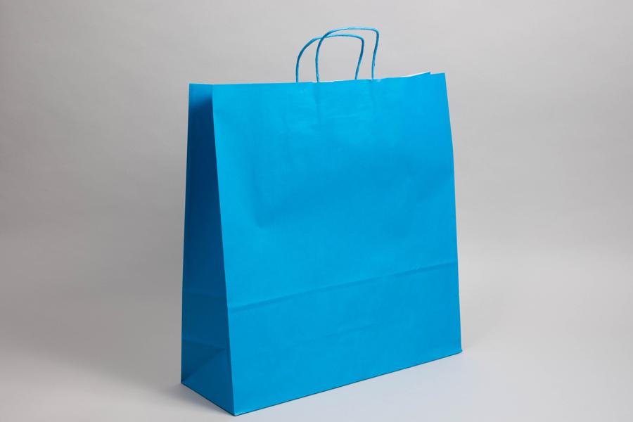 17-1/4 x 6 x 18 BRIGHT PROCESS BLUE TINTED PAPER SHOPPING BAGS