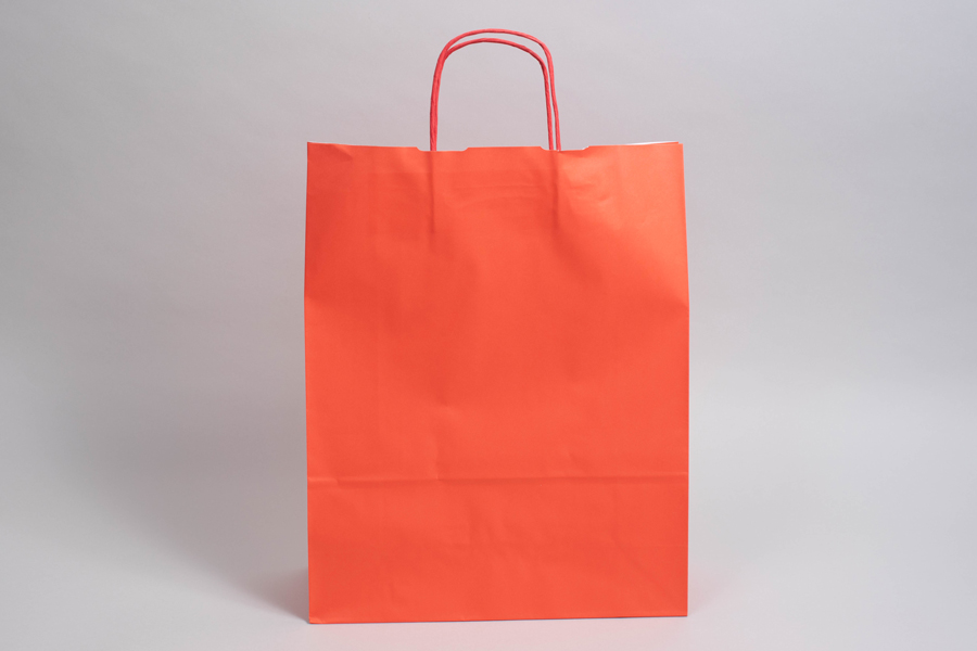 9-3/4 x 4-3/8 x 12-1/4 BRIGHT WARM RED TINTED PAPER SHOPPING BAGS