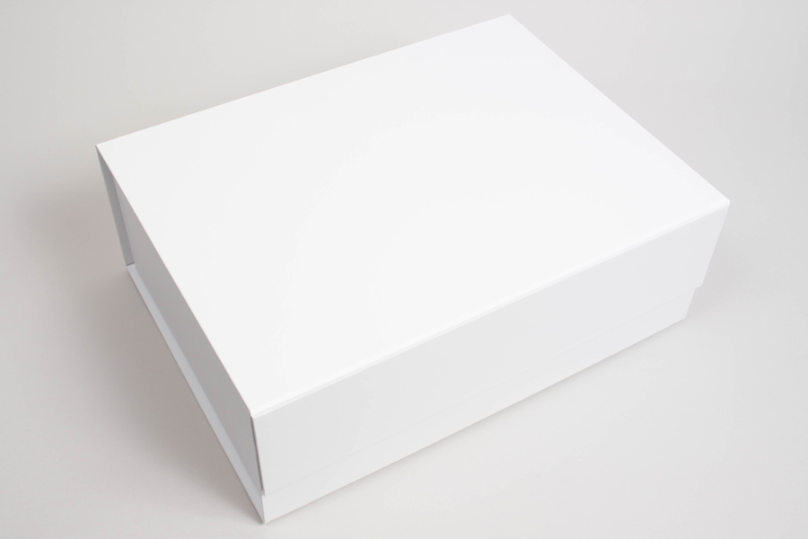 13-13/32 X 9-7/8 X 4-3/4 PLUS-SERIES™ 7-FLAP COLLAPSIBLE MATTE WHITE MAGNETIC GIFT BOXES