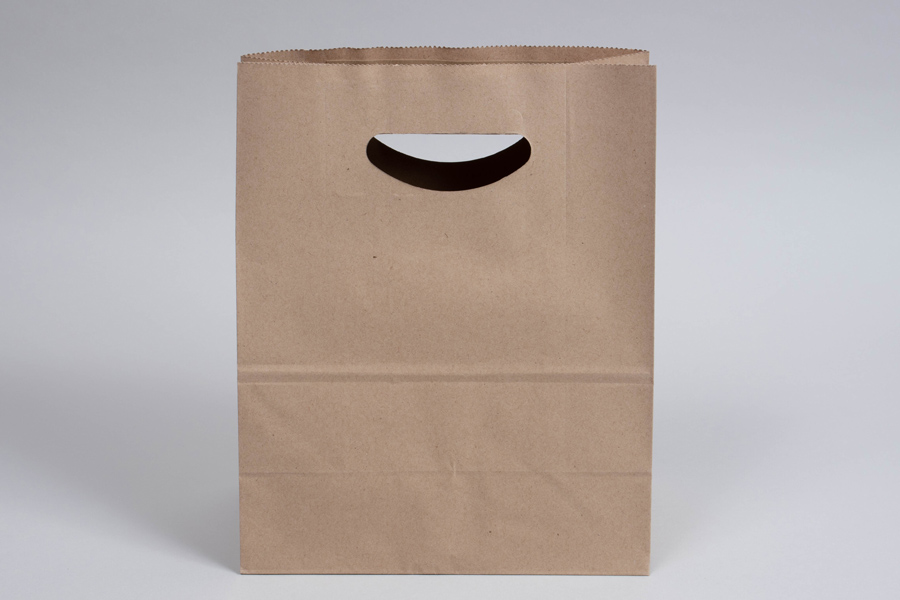 8-3/4 x 4-1/4 x 10-3/4 NATURAL KRAFT DIE-CUT HANDLE PAPER SHOPPING BAGS