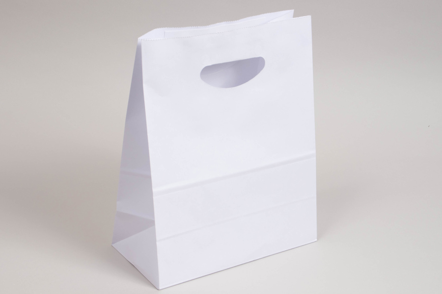 8-3/4 x 4-1/4 x 10-3/4 WHITE KRAFT DIE-CUT HANDLE PAPER SHOPPING BAGS