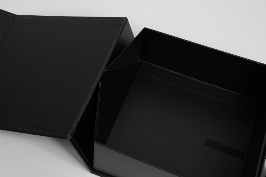 6 x 6 x 2-3/4  MATTE BLACK MAGNETIC LID GIFT BOXES WITH RIBBON
