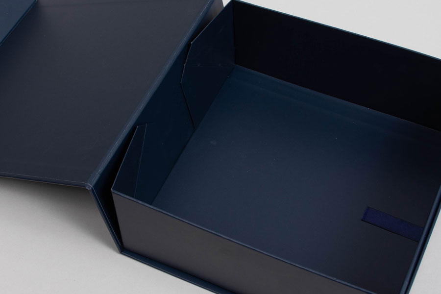 6 x 6 x 2-3/4  MATTE NAVY MAGNETIC LID GIFT BOXES WITH RIBBON