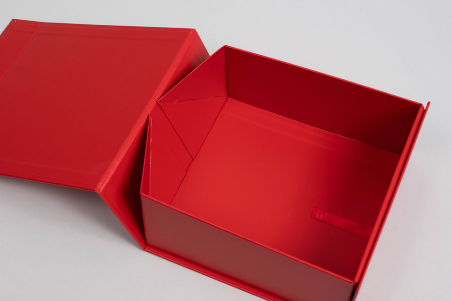 6 x 6 x 2-3/4  MATTE RED MAGNETIC LID GIFT BOXES WITH RIBBON
