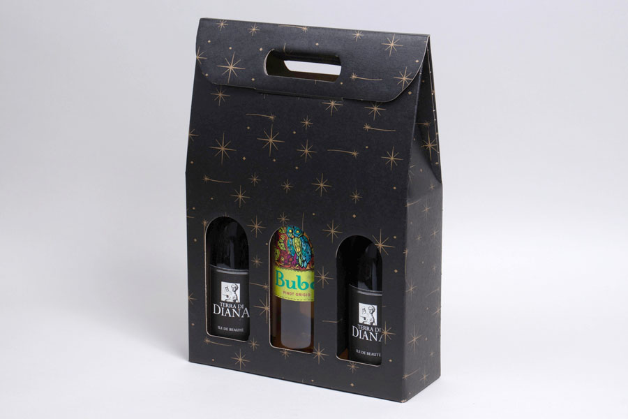 10-5/8 x 3-1/2 x 15 CONSTELLATION WINE BOTTLE CARRIERS WITH WINDOW - 3 (750ML) BOTTLE