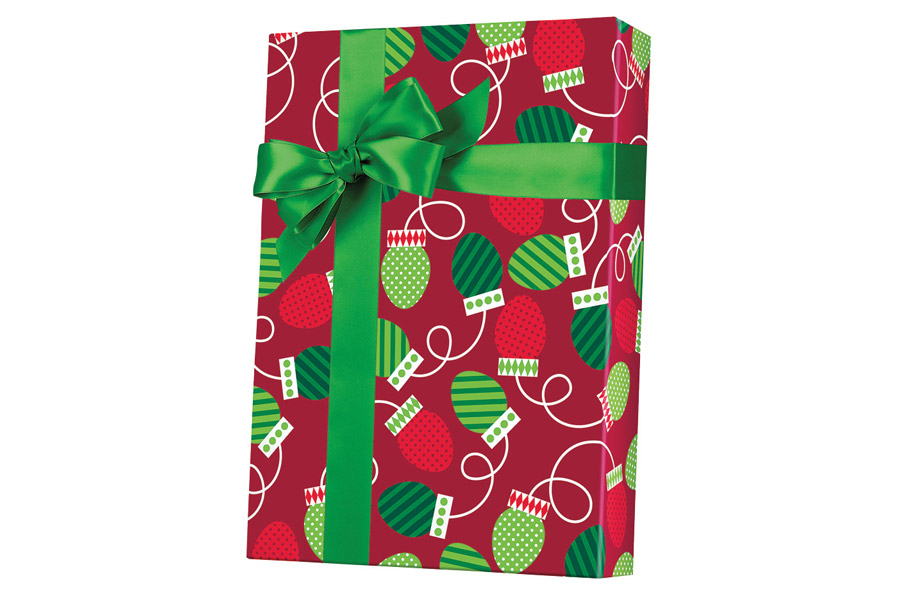 24-in x 100-ft REVERSIBLE CHRISTMAS BULBS GIFT WRAP (X6332)