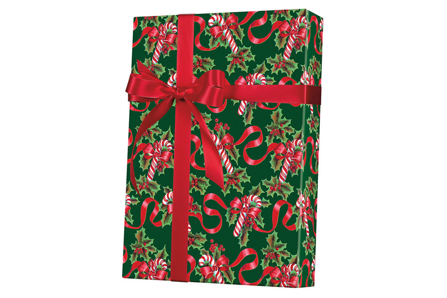 24in x 100ft Ribbons and Candy Canes Gift Wrap